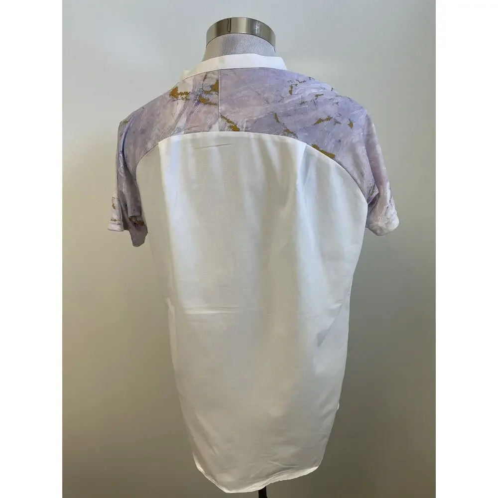 SikSilk Shirt Mens Small Button Up Tie Dye White Sik Silk Short Sleeve N44